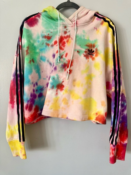 adidas Tops - EUC adidas Originals Tie Dye Cropped Oversized Hoodie -3-Stripe Pullover